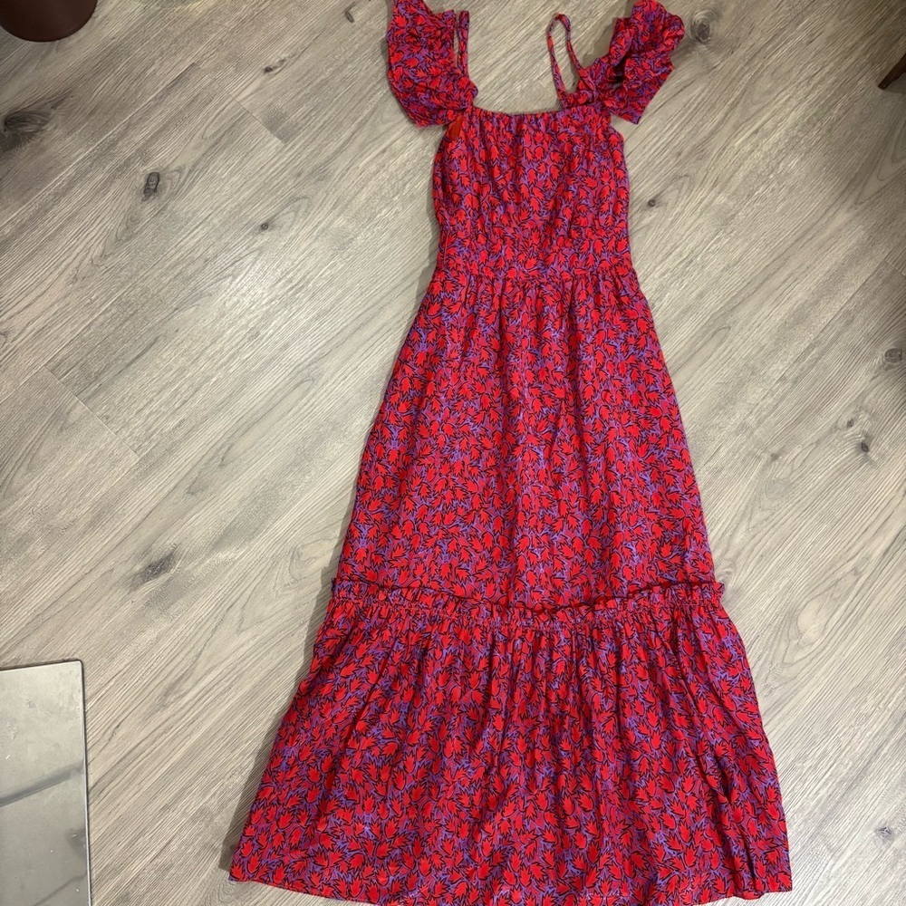 Derek Lam 10 Crosby Off Shoulder Tiered Silk Blend Maxi Dress Red Ruffles Sz 0 - Picture 8 of 16